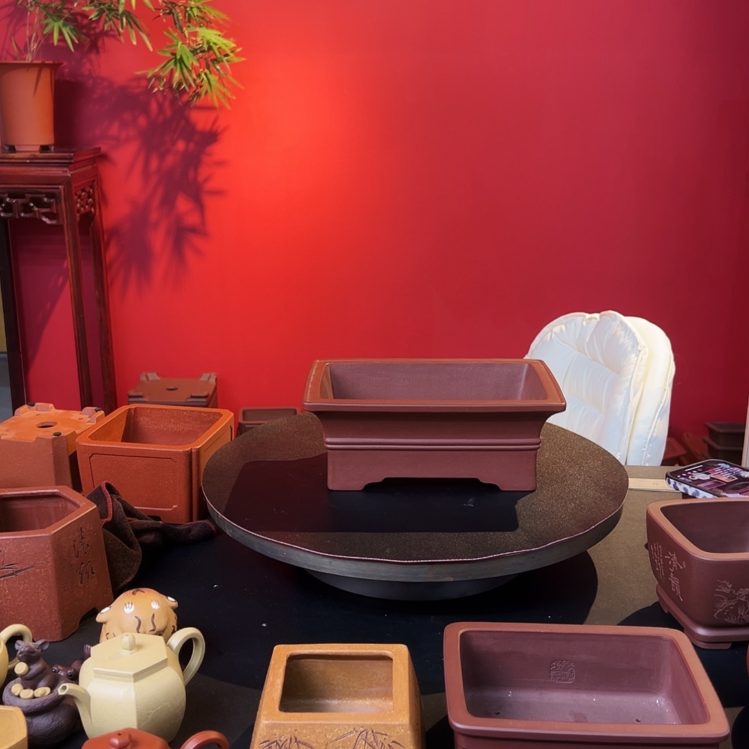 凸***显花盆紫砂四方马槽