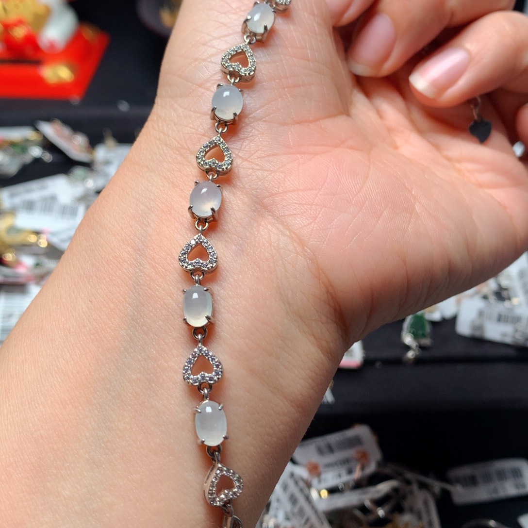 翡翠戒指银S925镶嵌手链