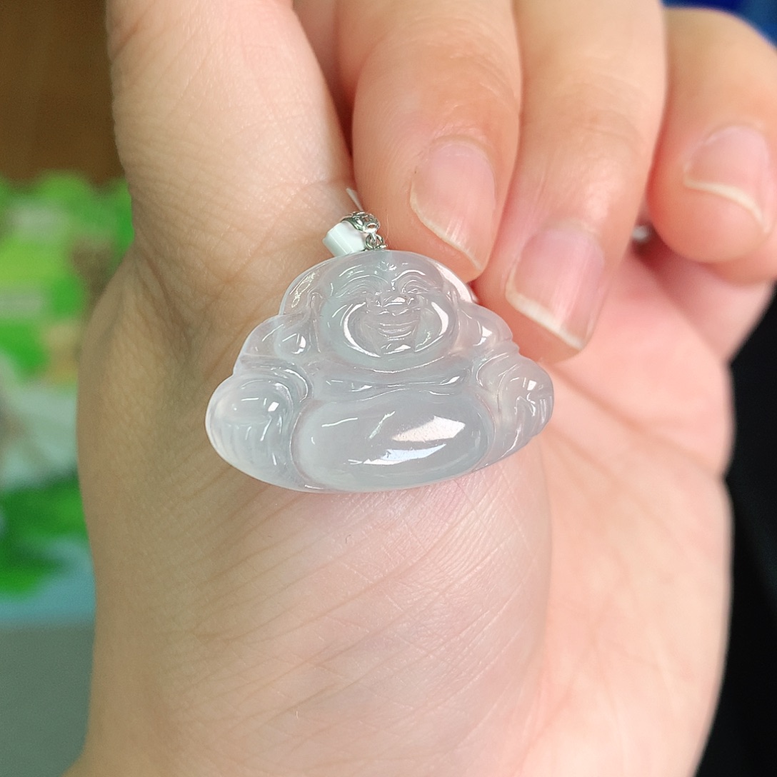 翡翠颈饰18K金镶嵌冰胶蓝佛公20+28*4.9