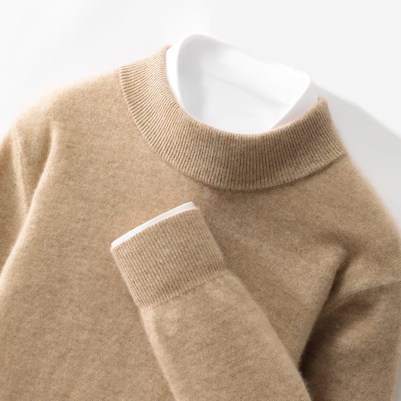 高端半高领100%羊毛衫秋冬男款男士套头毛衣针织衫内搭羊毛衫