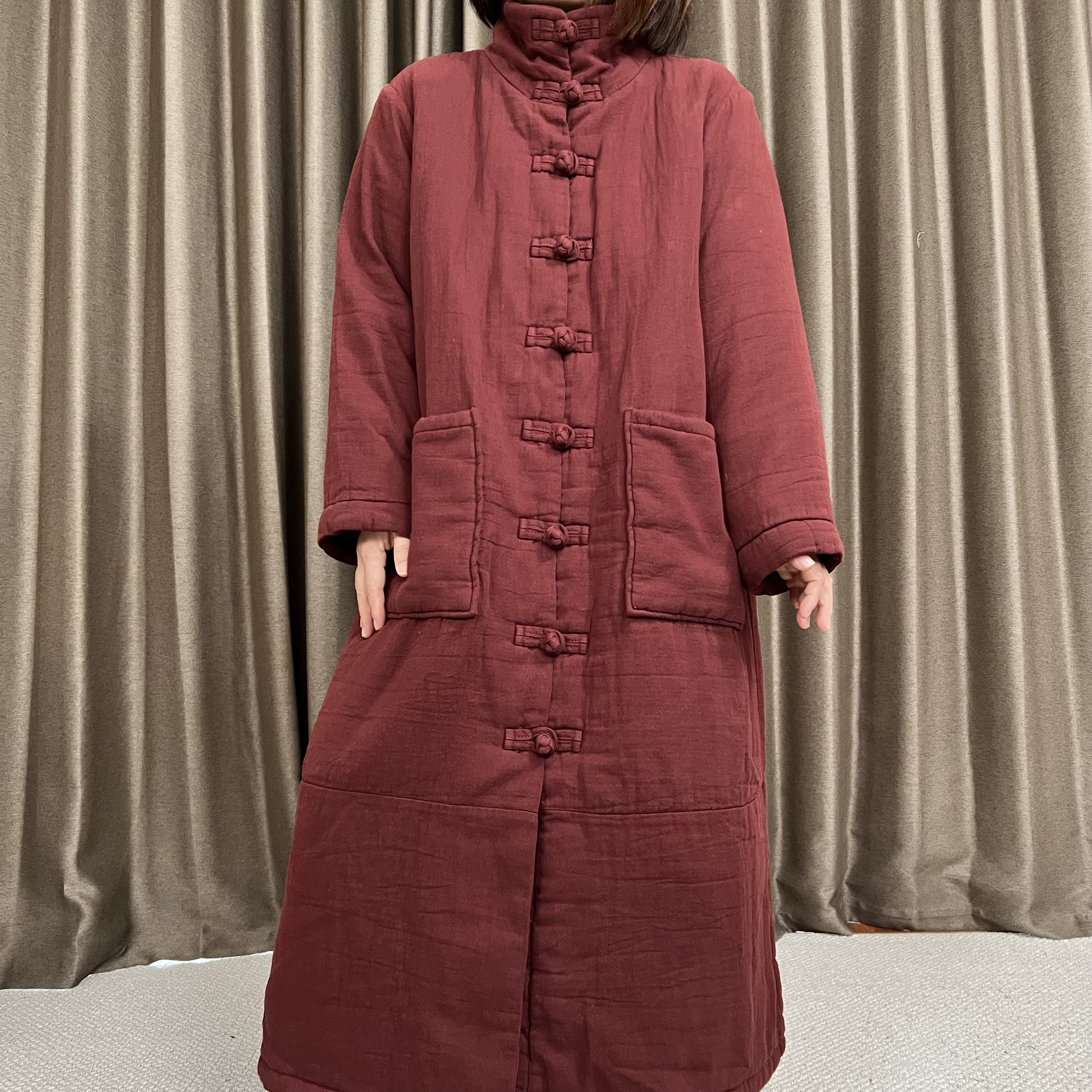 W5601 【长款棉服】厚款保暖长款纯色做旧夹棉加厚棉衣棉服大衣