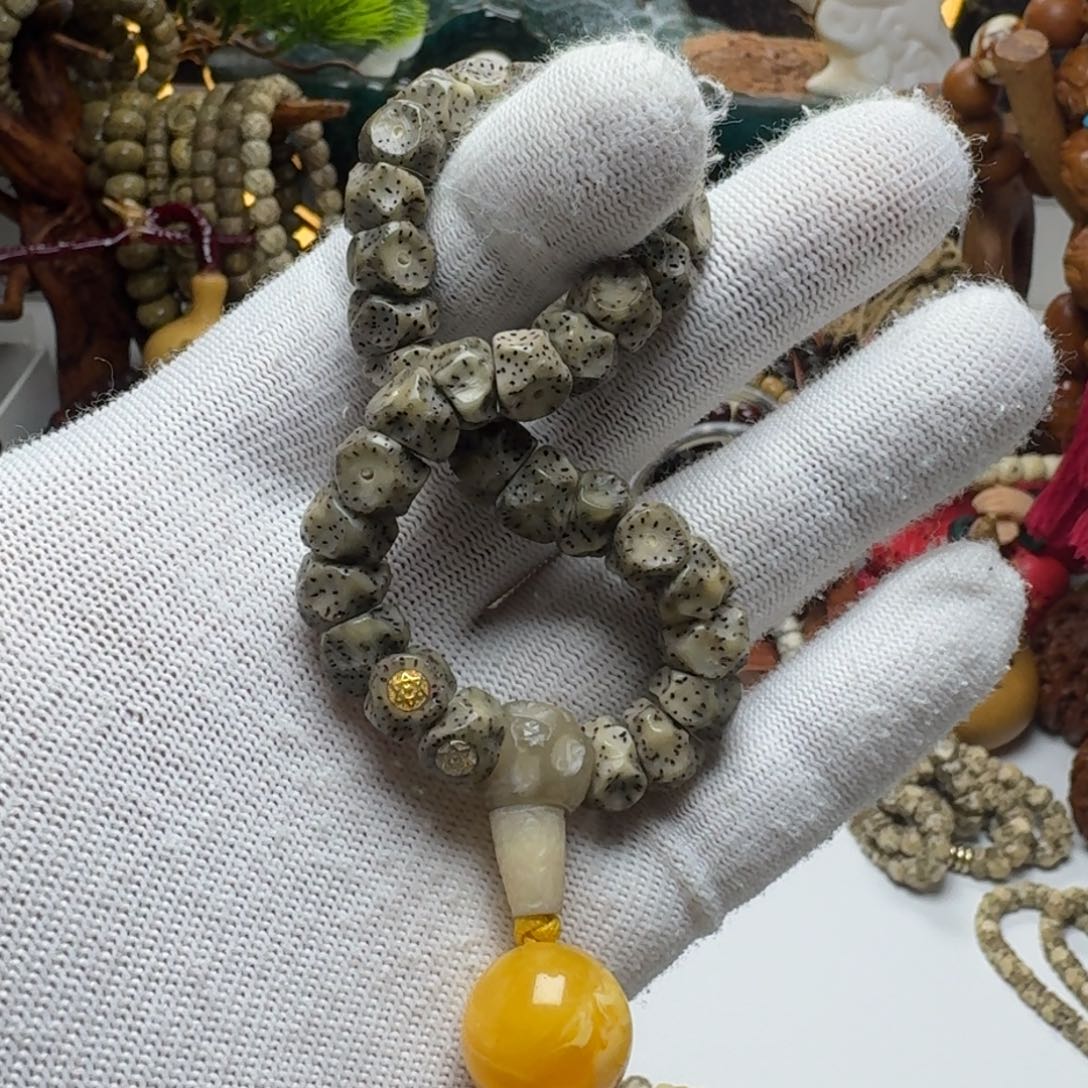 星月菩提手串6号车尺寸10石玉玛尼墩手持