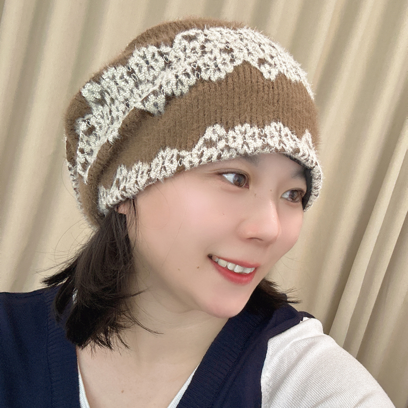 秋冬新款拉毛双层堆堆帽男女遮白发洋气包头帽子