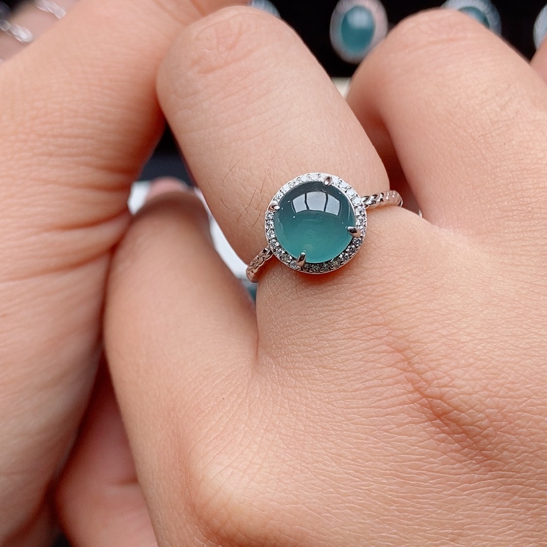 翡翠戒指银S925镶嵌4244