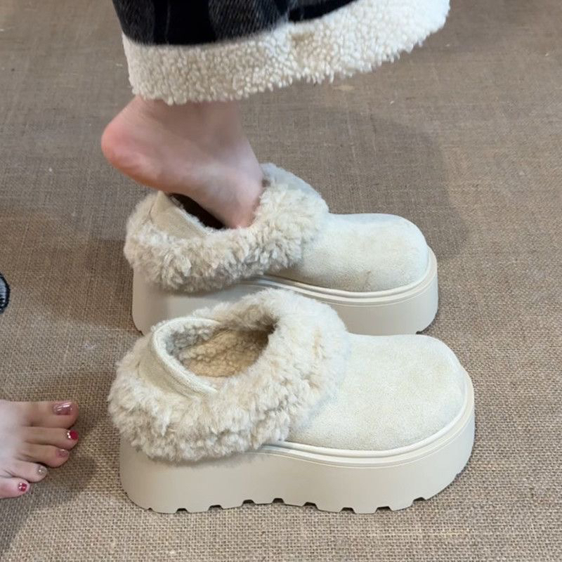厚底加绒勃肯雪地靴保暖女款冬季皮毛一体内增高短靴勃肯棉鞋靴子