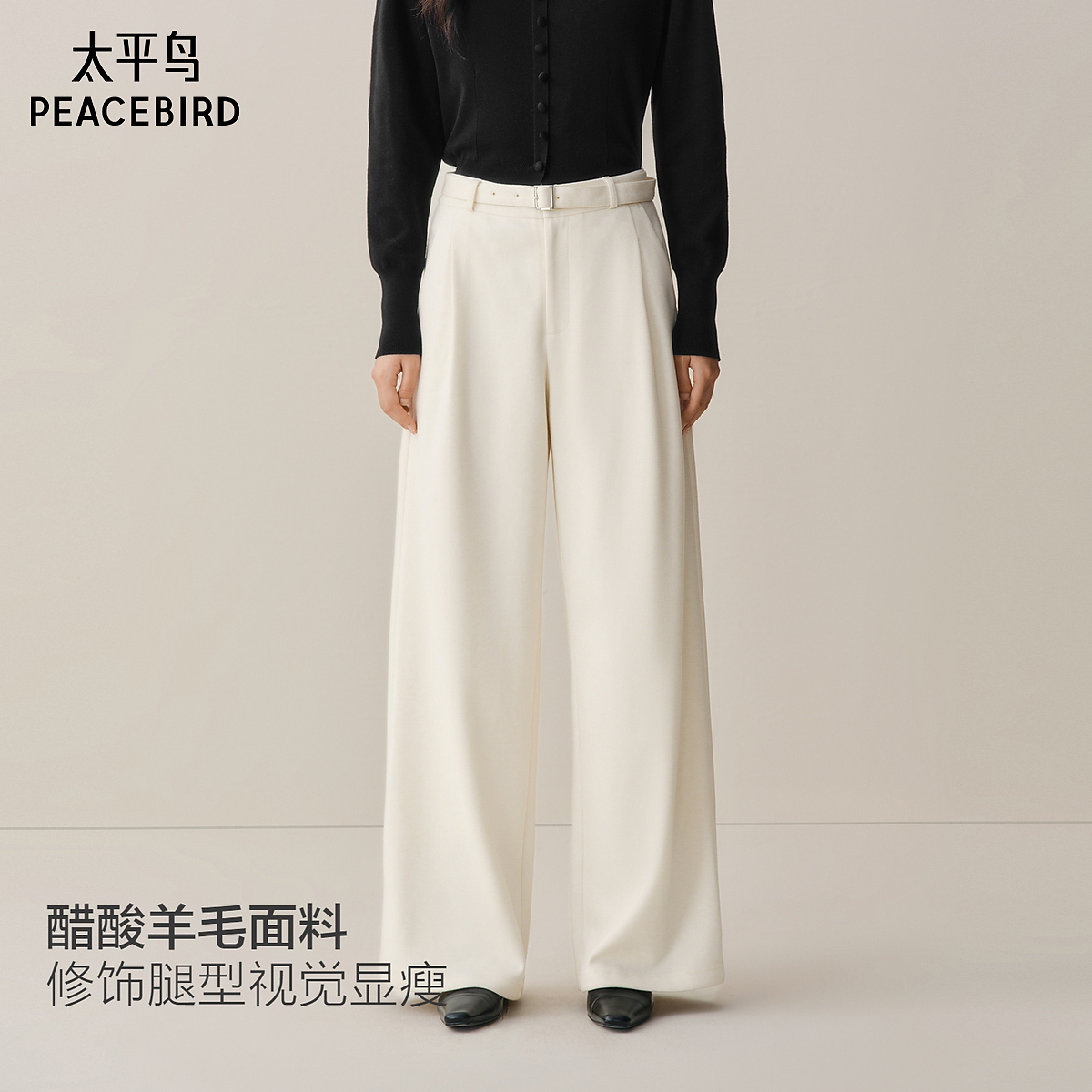 【商场同款】太平鸟2025年冬季新款醋酸阔腿直筒休闲裤A1GBF4324
