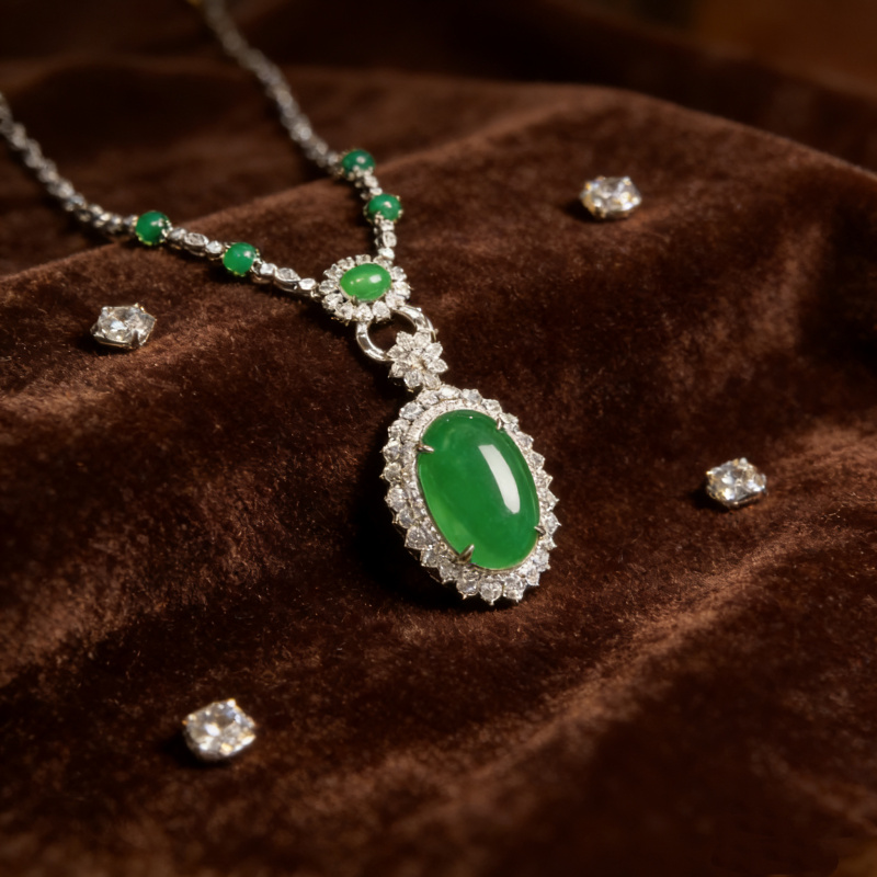 S037-天然  高端  大气   -时尚  绿玉髓 单面项链(多样性发其一）