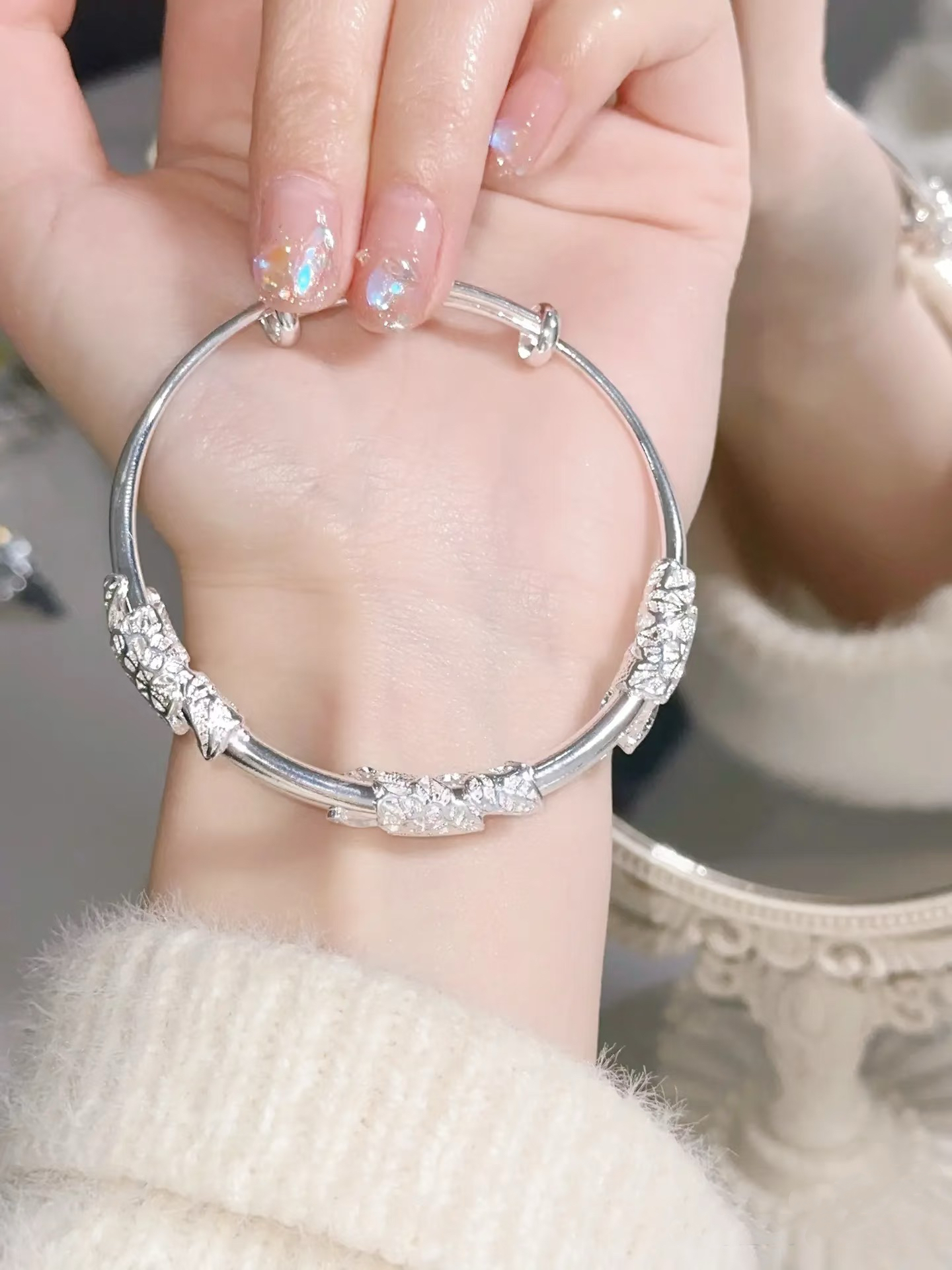 21g原创设计民族风999百搭镯子精美女简约圈口可调节3