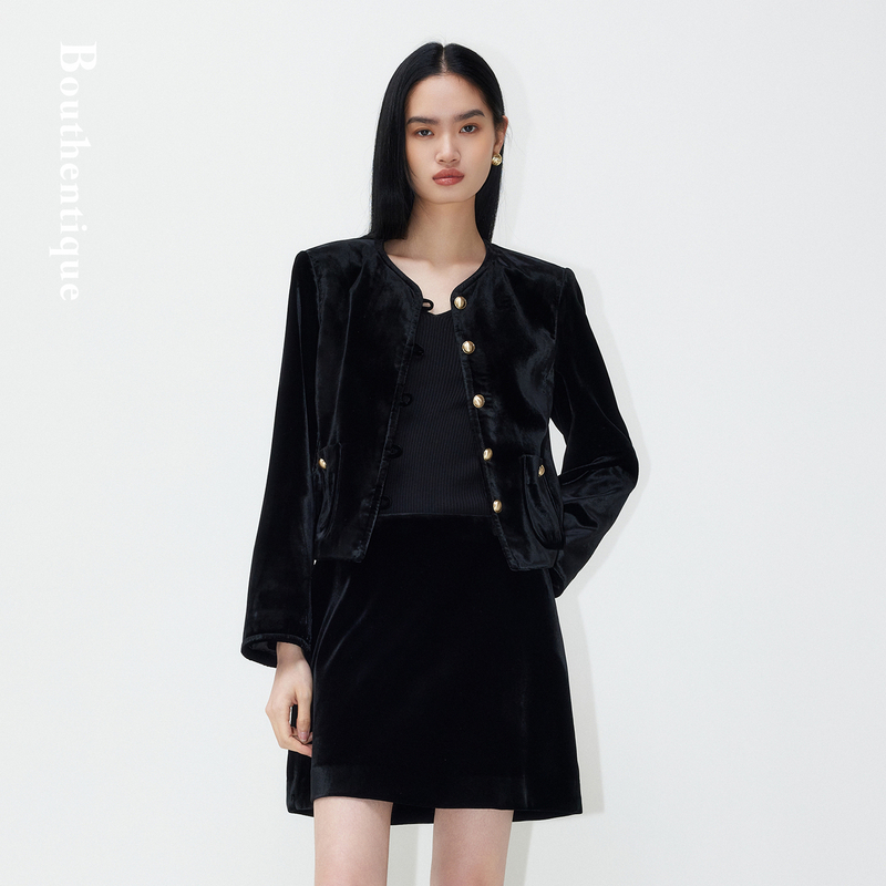 Bouthentique简约百搭箱型直身圆领长袖外套225331E1R04