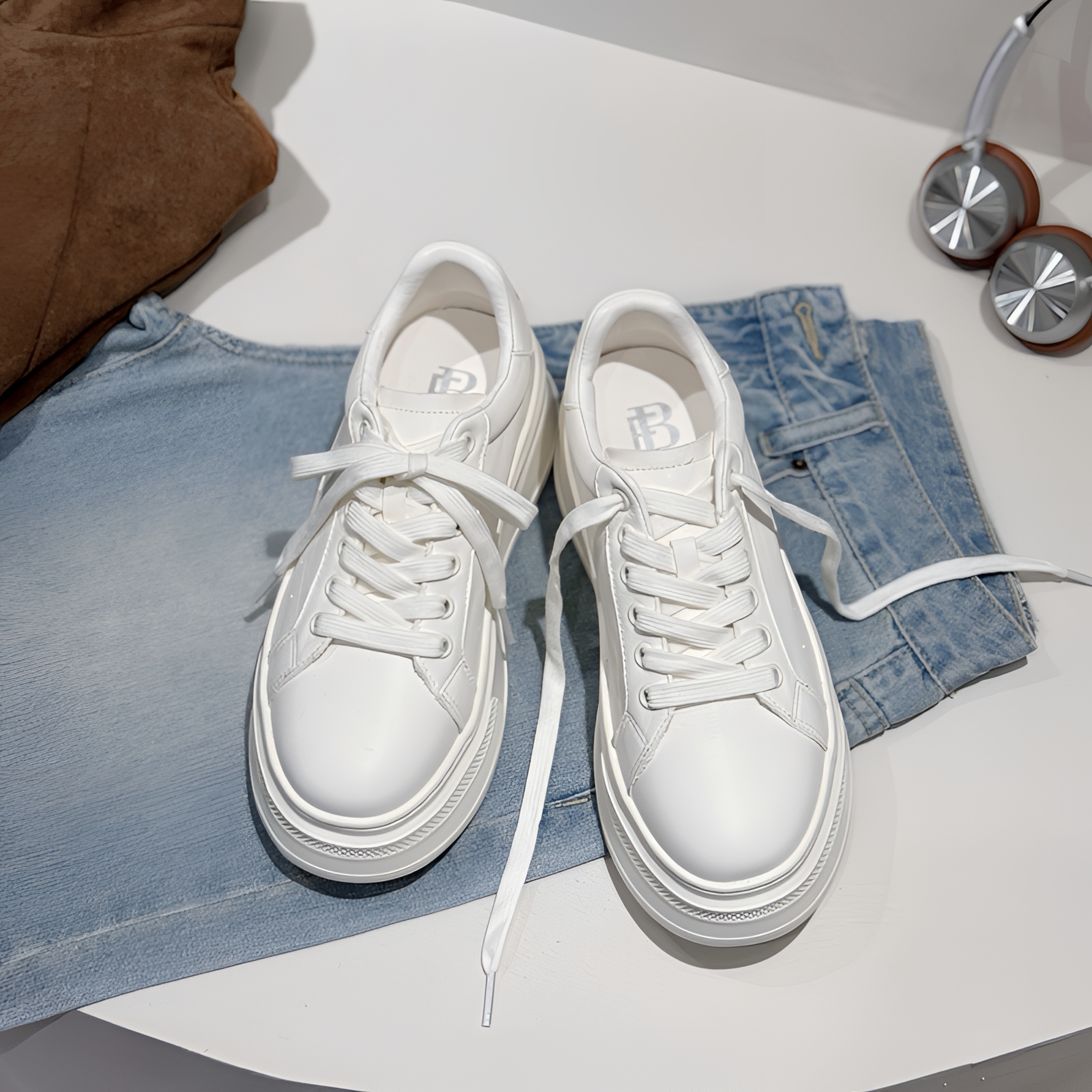 【香妹】轻奢欧货2025秋新款超轻时尚厚底小白鞋板鞋运动鞋羊皮内里