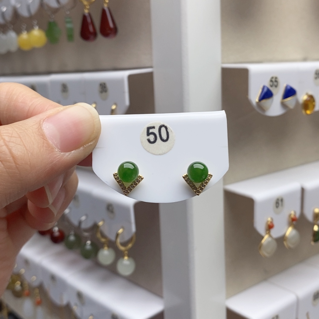 银S925镶嵌和田玉耳饰