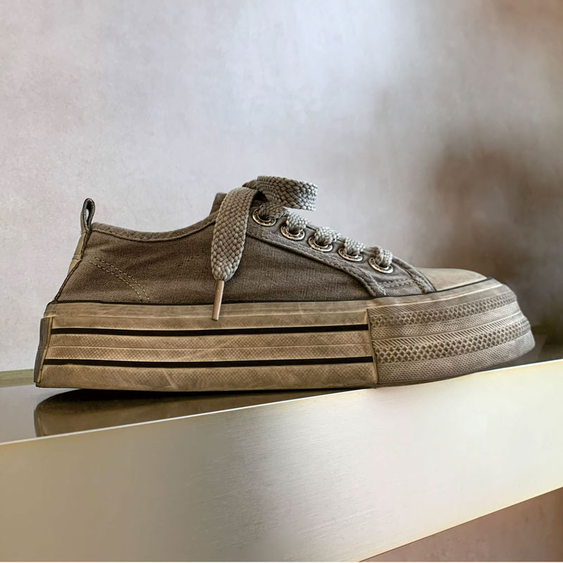 做旧复古水洗擦色女低帮厚底休闲真皮鞋子ins女款爆款2025新款