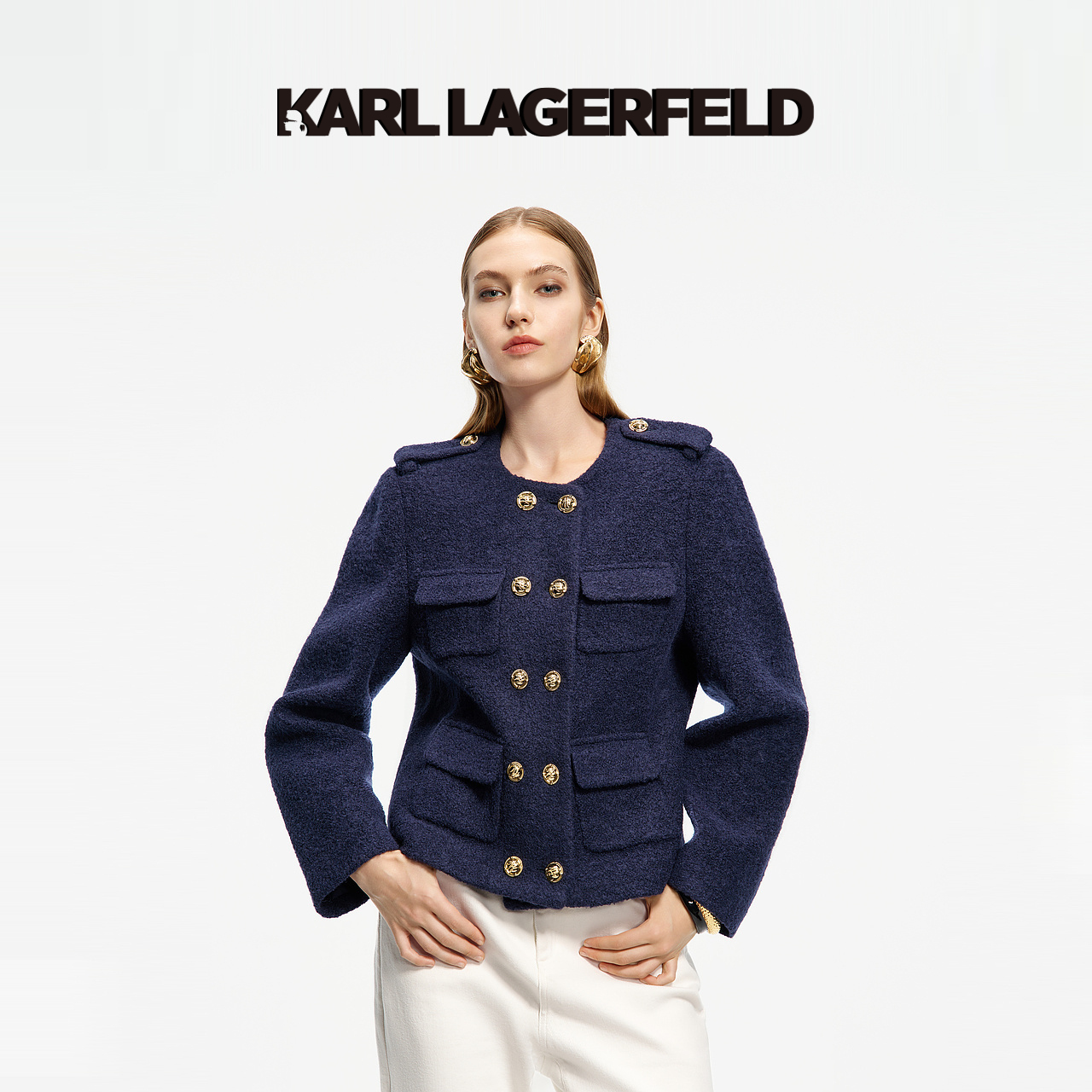 【官方】KARL LAGERFELD卡尔拉格斐秋季双排扣外套老佛爷M27E1502