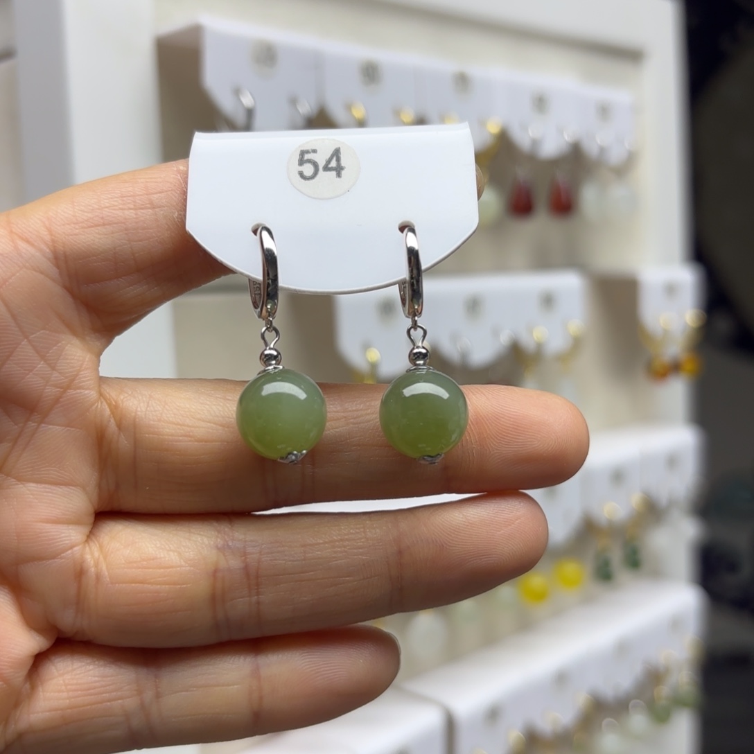 和田玉银S925镶嵌耳饰