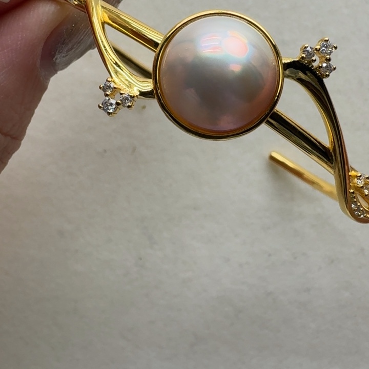 银S925镶嵌拼合珍珠（马贝珠）颈饰