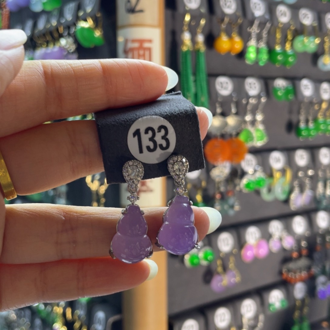 银S925镶嵌翡翠耳饰133