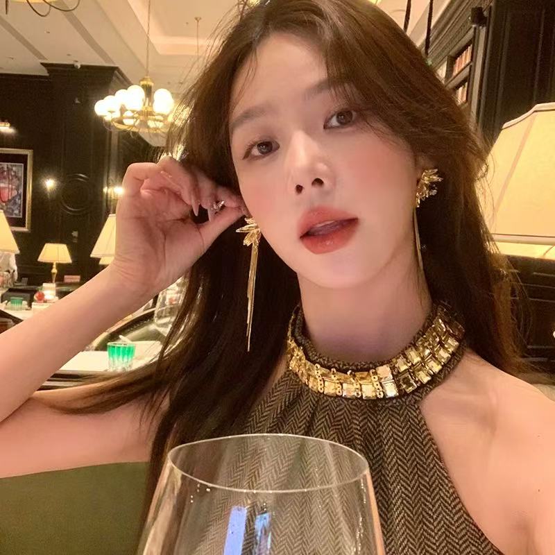 铜合金耳饰 复古法式长款流苏蝴蝶花朵女小众轻奢高级感耳钉1606