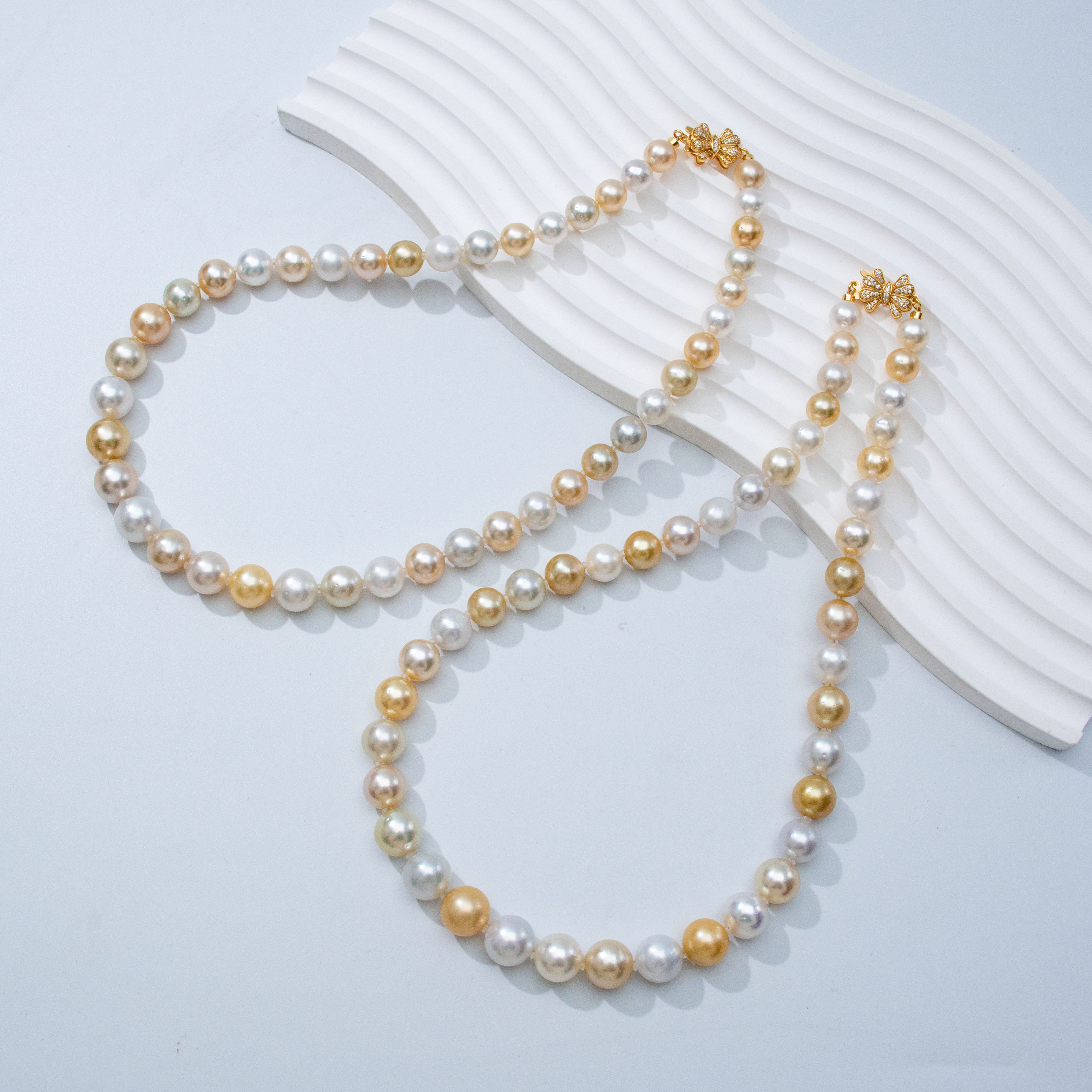 【白蝶皇后】海水澳白金珠混彩项链S925银7.5-10.5mm-多样性发一