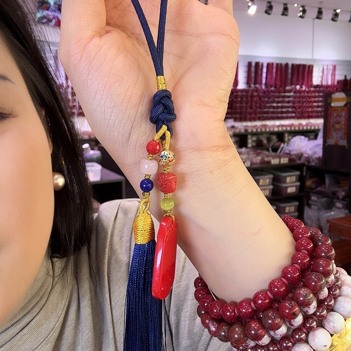 天然辰砂无事牌车挂