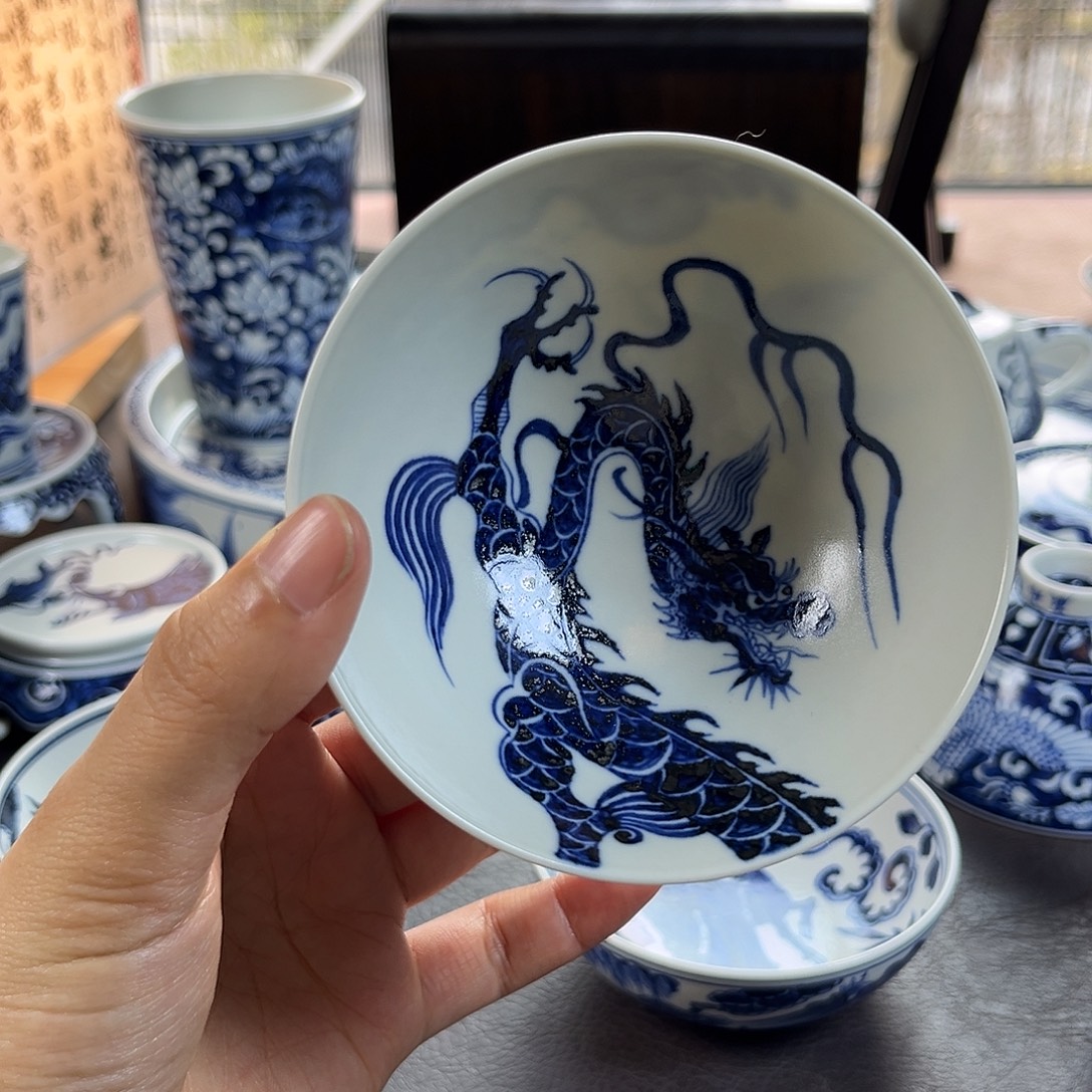 朝岚夕霞仿至正元青花原矿釉烧制全手绘主人杯