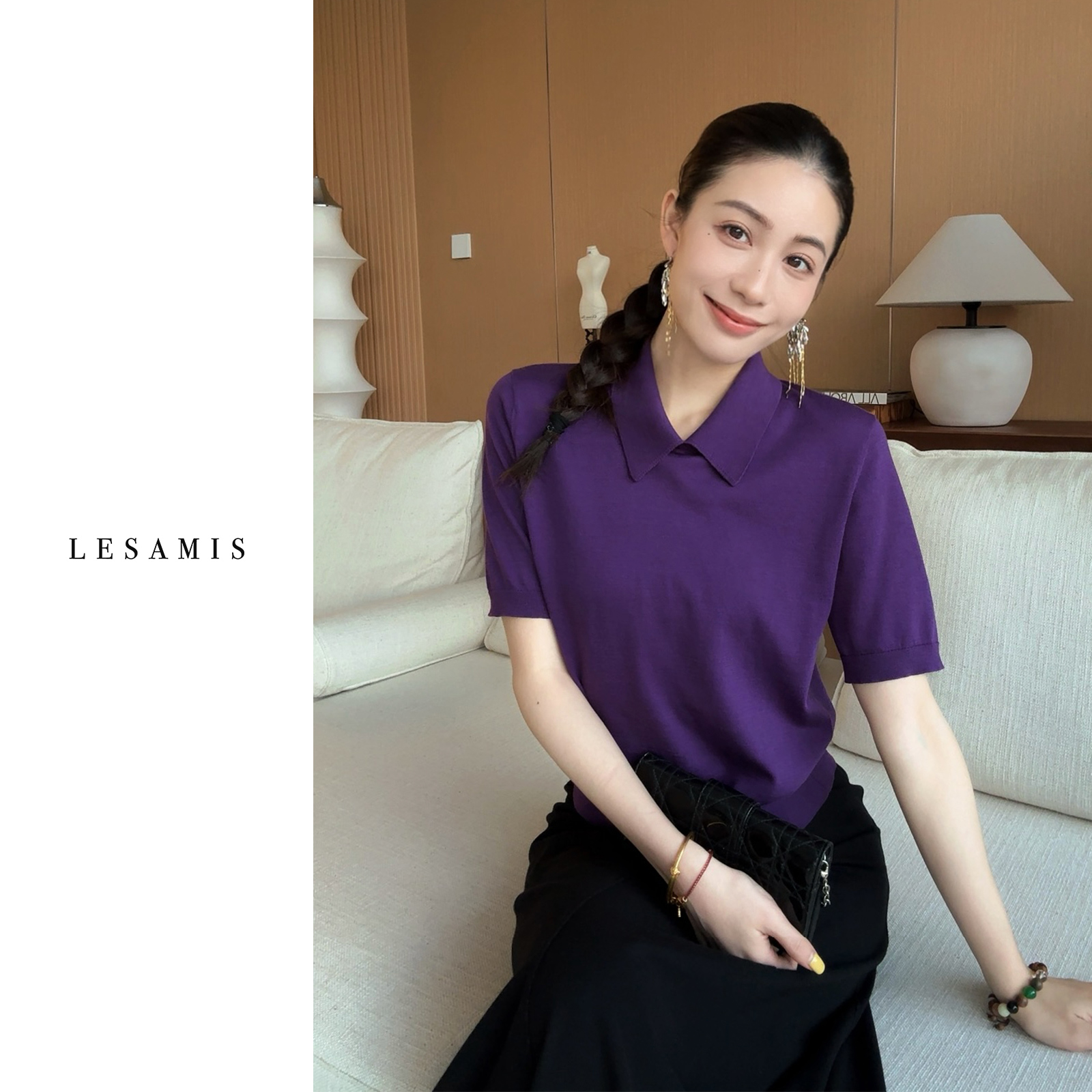 LESAMIS·桑柔浅夏 经典桑蚕丝polo针织衫7710318
