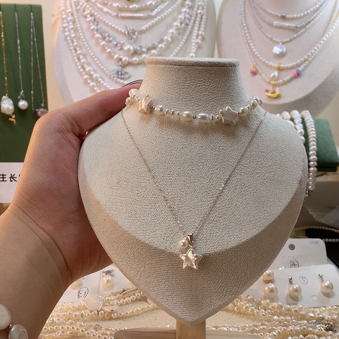 浅***夕银S925镶嵌手绳淡水珍珠星星一套