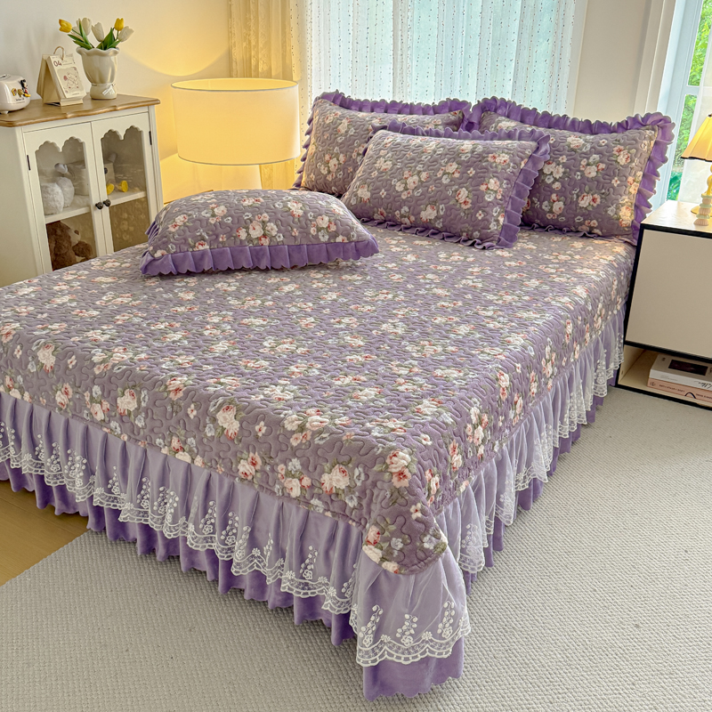 2025新款  加厚牛奶绒单床盖  绒床盖三件套枕套