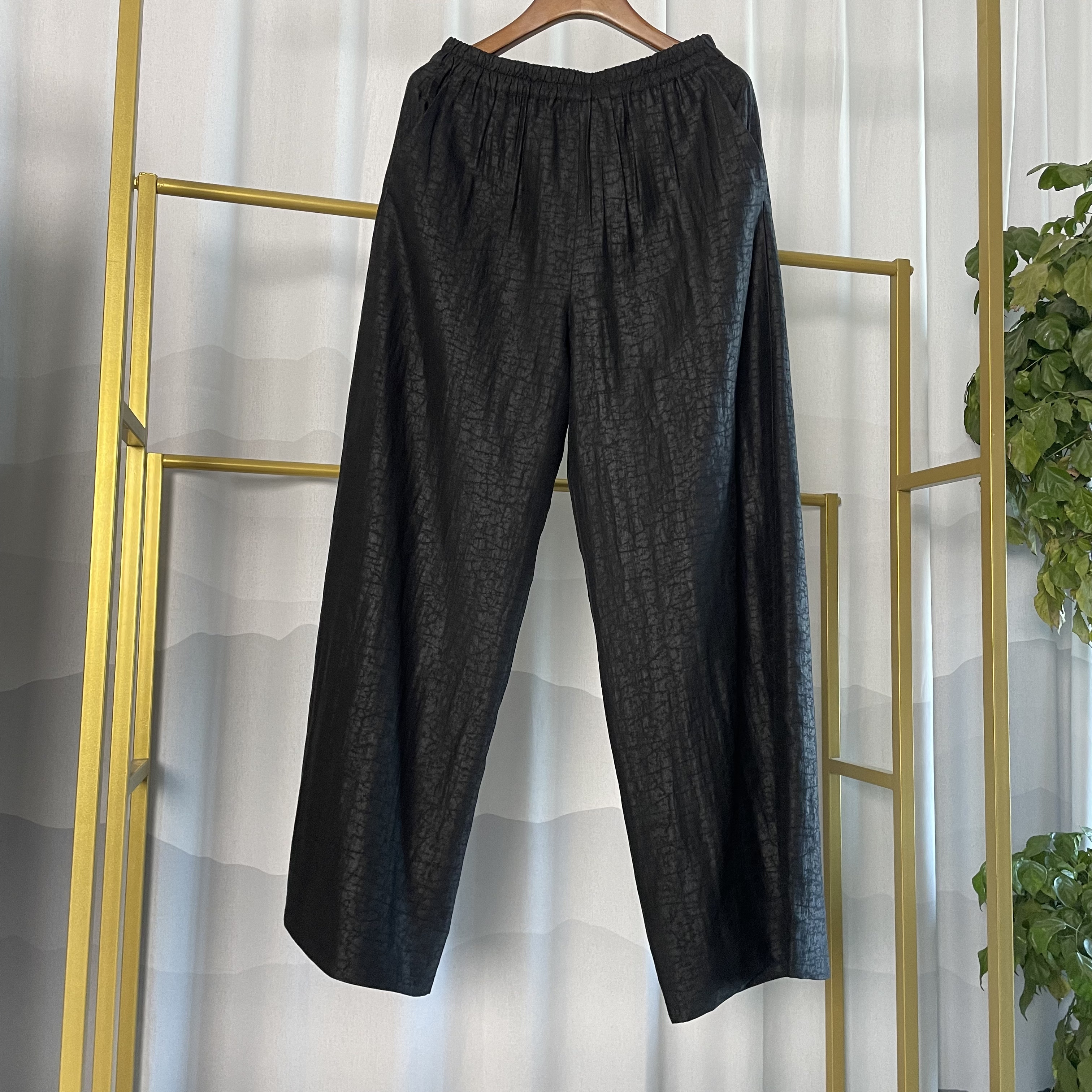 2025春夏新款宽松国风休闲香云纱黑龟长裤