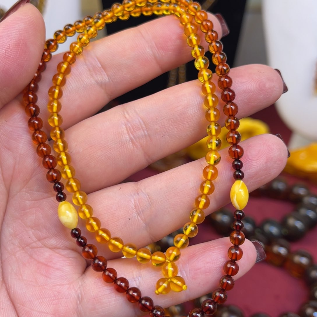 琥珀手链未镶嵌渐变海珀配蜜蜡满花卡4m