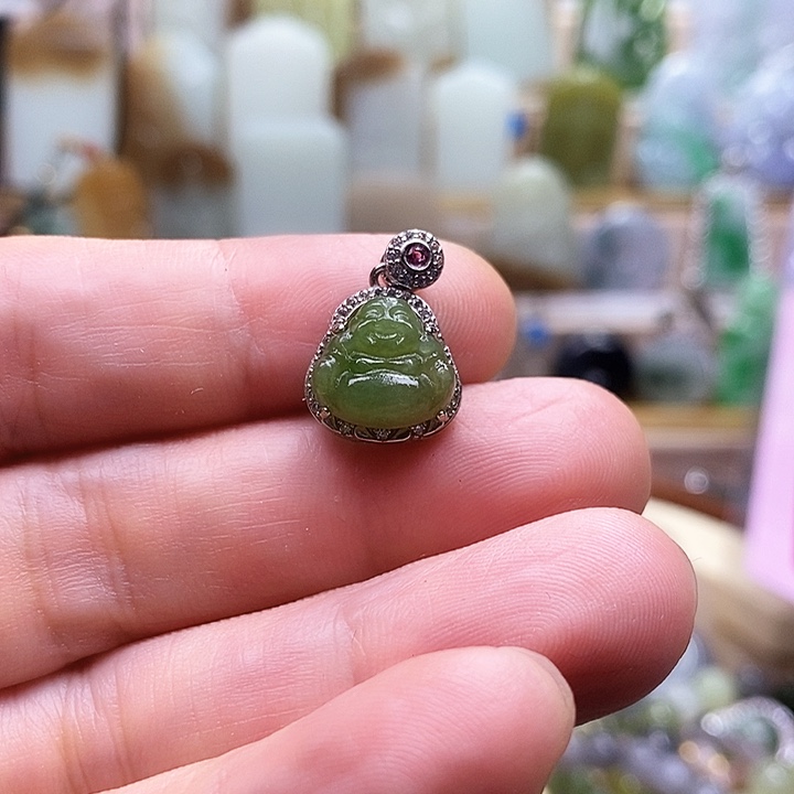 和田玉颈饰银S925镶嵌