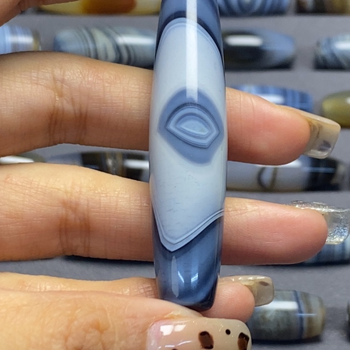 常***笑玛瑙/玉髓合金藏风蓝沁海浪花