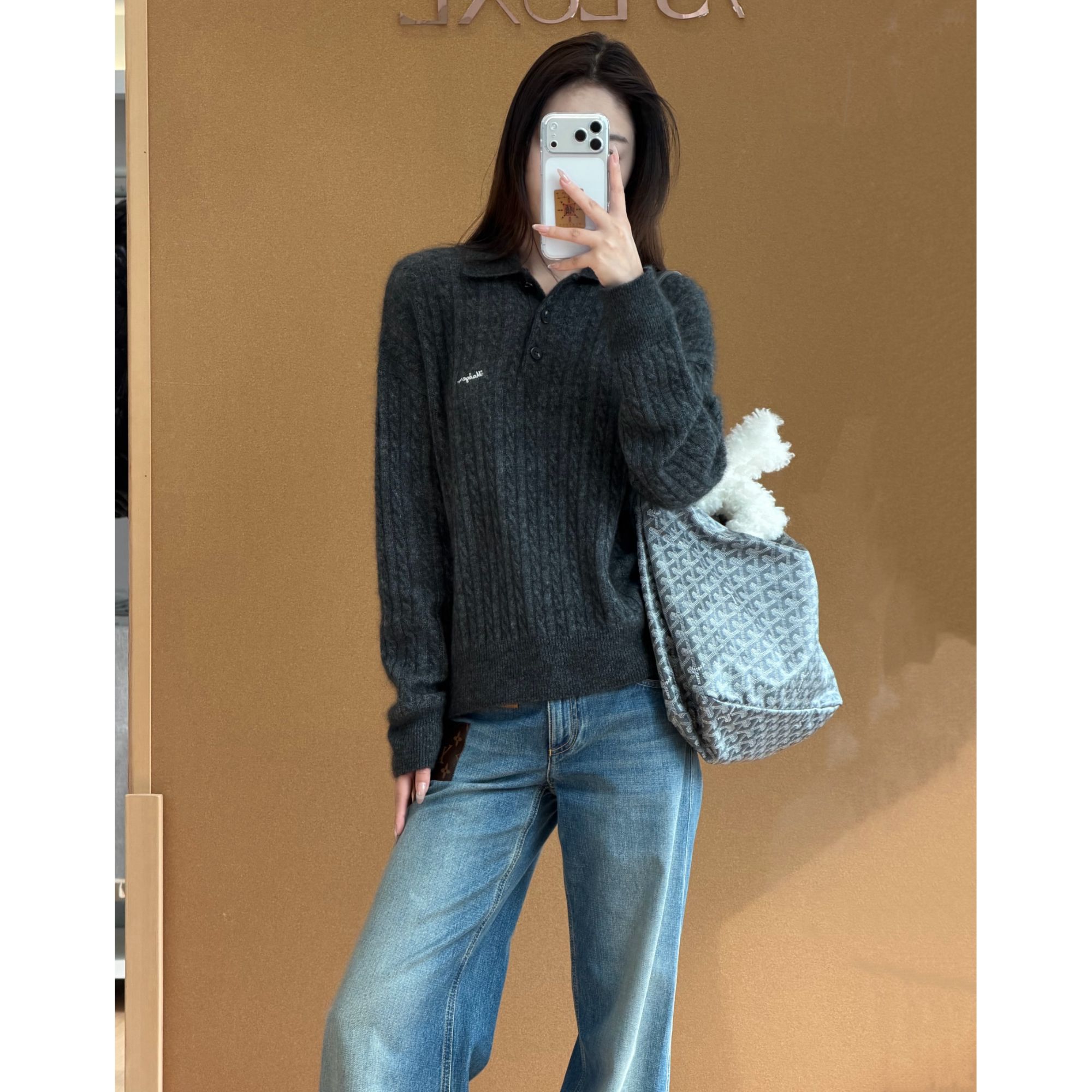 未使用 Madge Margaret POLO毛衣云柔肤感绞花肌理松弛感针织上衣