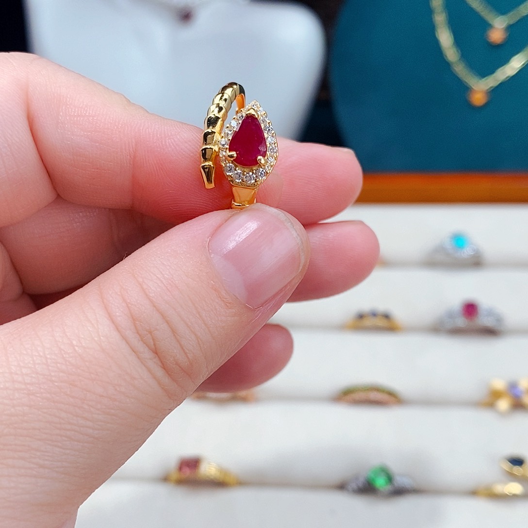 红宝石戒指银S925镶嵌