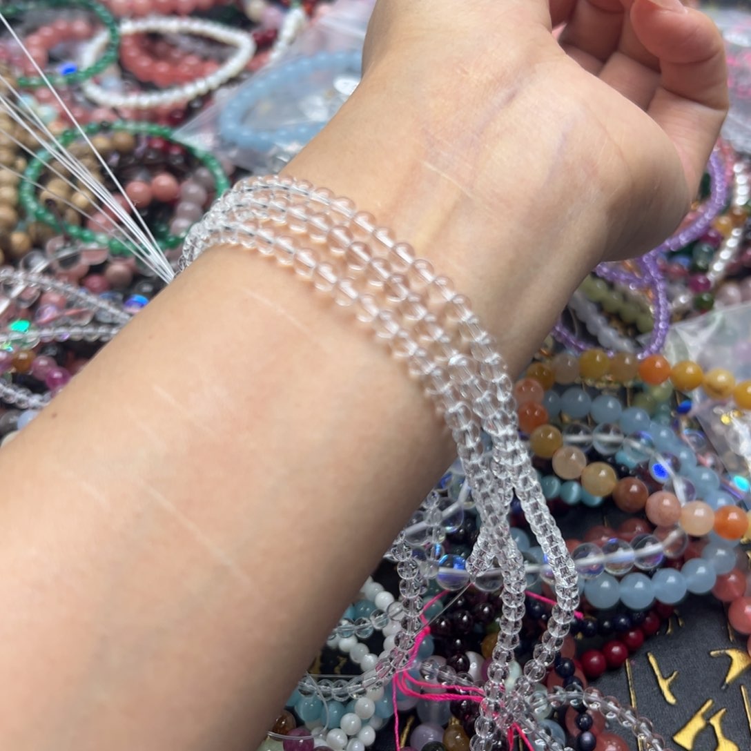 烟晶手链未镶嵌三圈白水晶