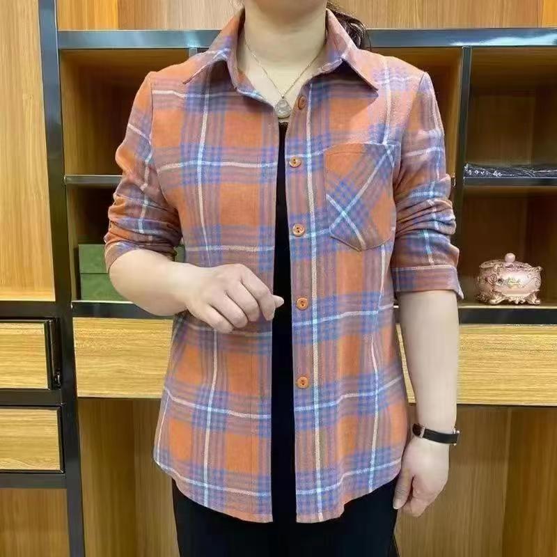 春秋时尚格子衬衫上衣方领单排扣上衣长袖年轻防晒洋气韩版显瘦