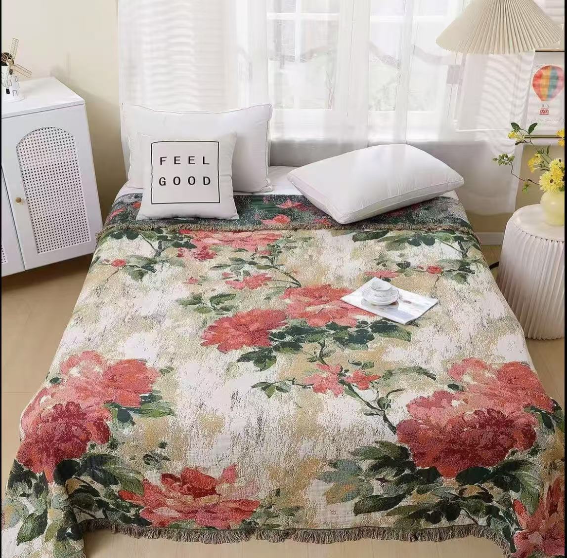 【秘密花园】200*230罗布麻流苏多功能床盖沙发巾毯子亲肤柔软透气