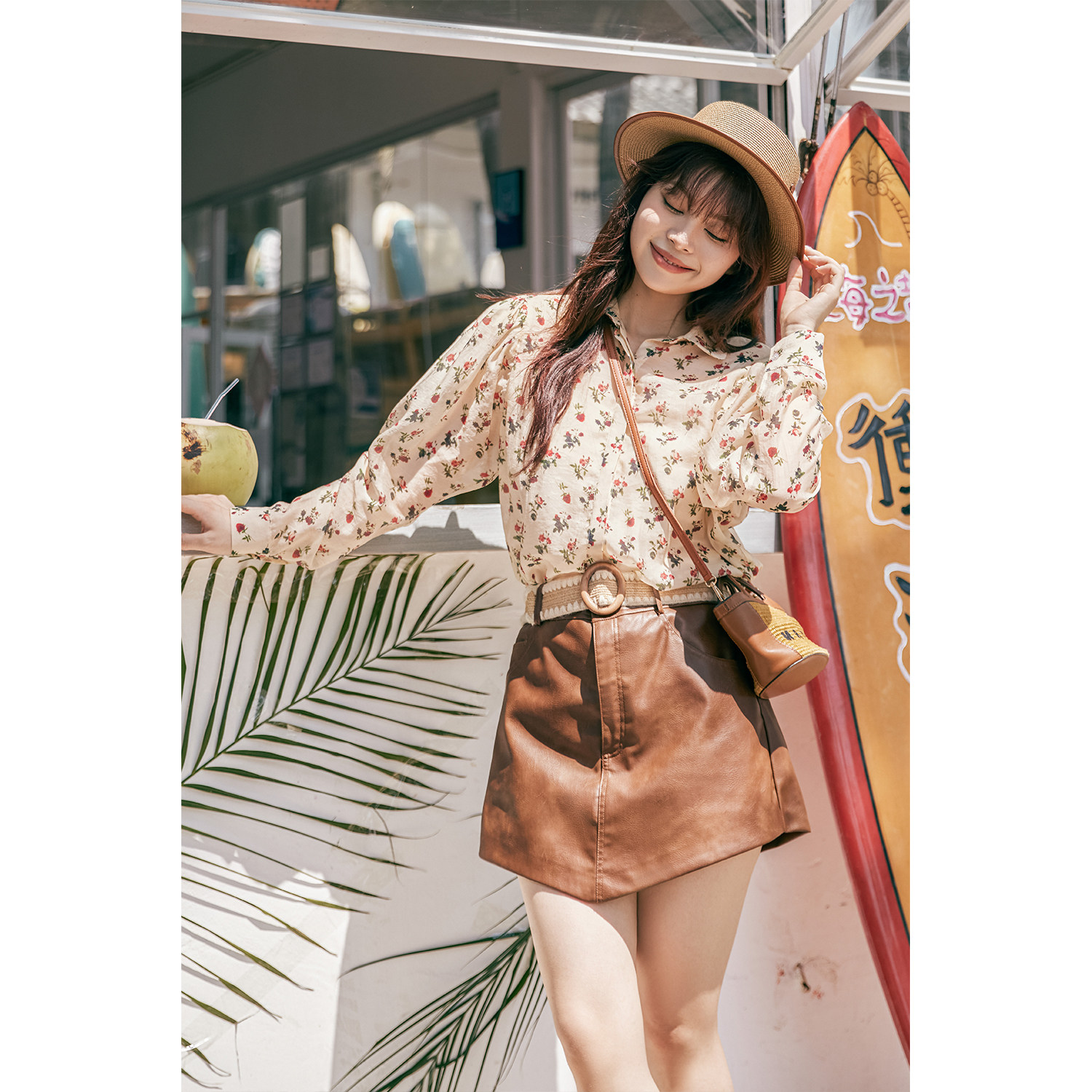 【折扣款】PLUSMALL 蔷薇玛丽 莱塞尔金法式亲肤碎花套装PM23030280