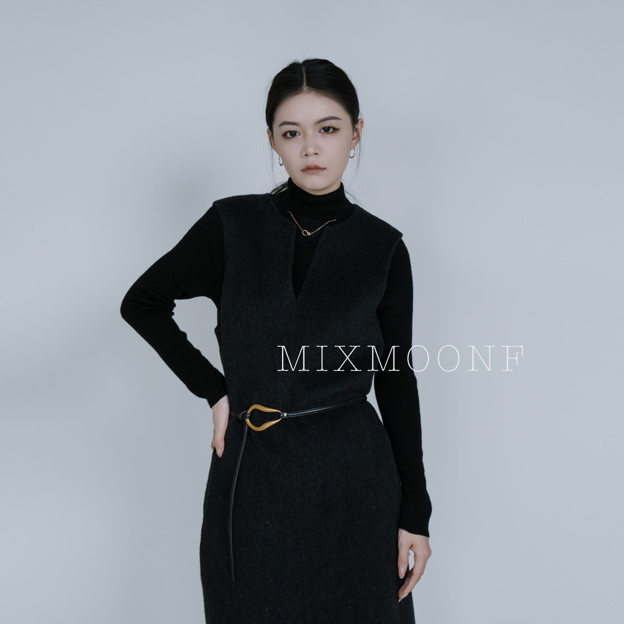 Mi冬季时尚新款小香风腰带背心裙款100绵羊毛大衣W2