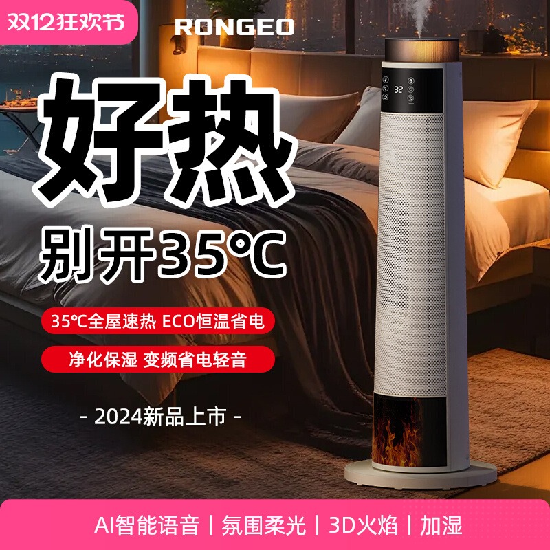 德国荣芝冷暖两用取暖器暖风机立式3D仿真火焰壁炉加湿电暖