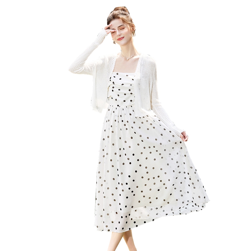 她池2025春装新款女装长袖外衫搭吊带裙两件套时尚套装T51B0332NB