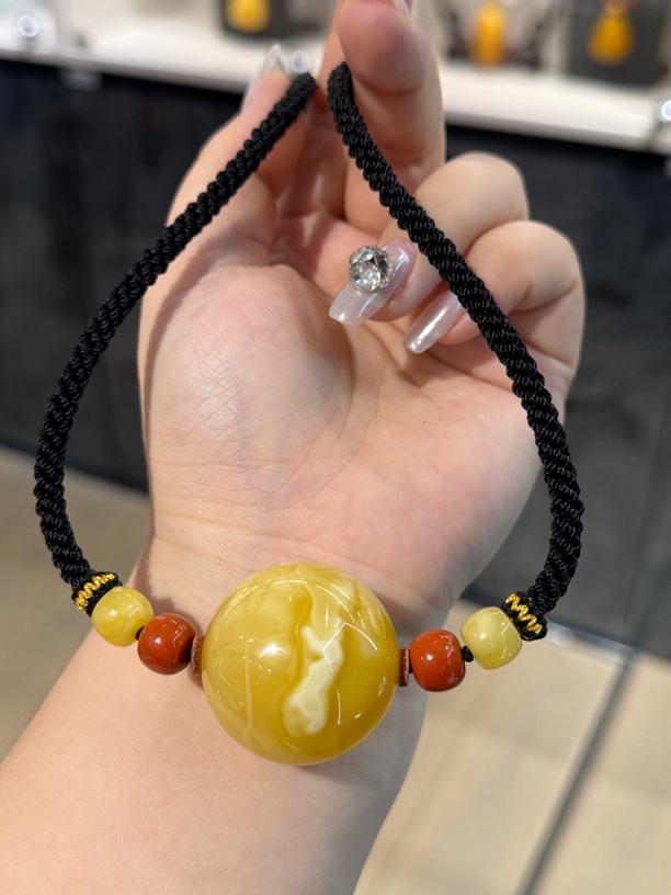 31mm+蜜蜡单珠颈链项链吊坠锁骨链编织