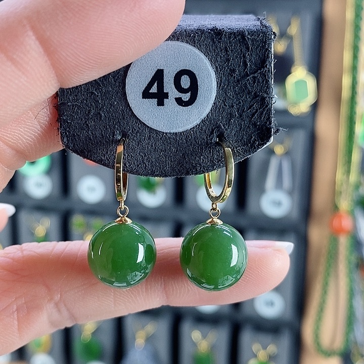 和田玉耳饰18K金镶嵌