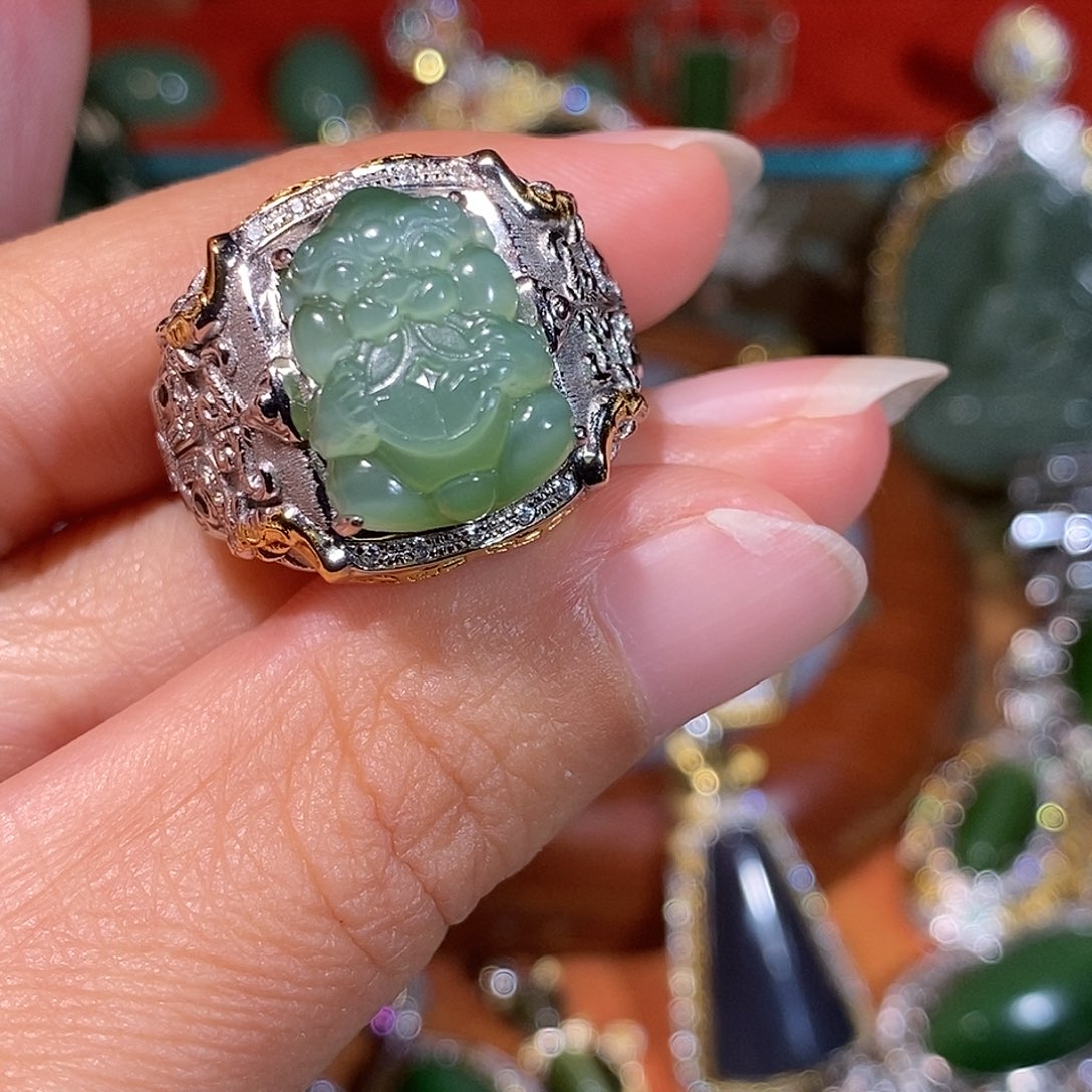 和田玉（碧玉）银S925镶嵌戒指
