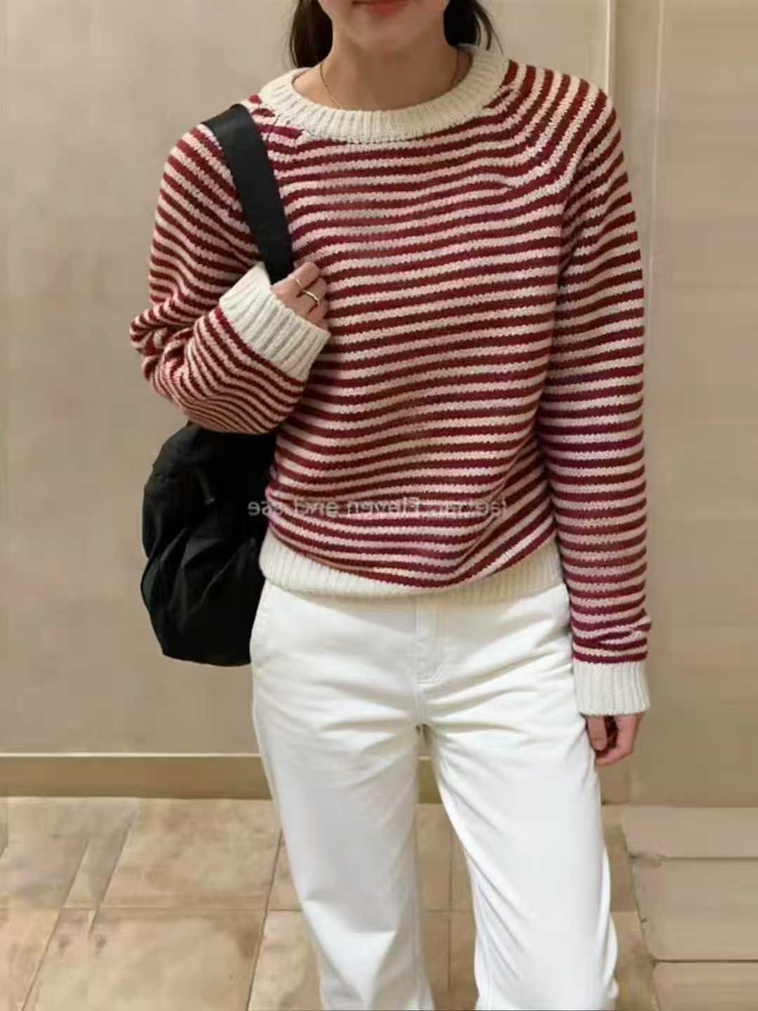 撞色早秋黑色宽松女针织衫433