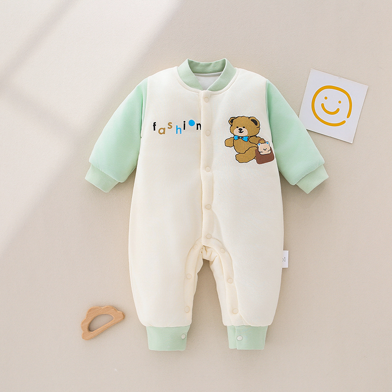 绅士小熊婴幼儿连身衣棉服宝宝保暖棉衣爬爬服无骨哈衣秋冬季