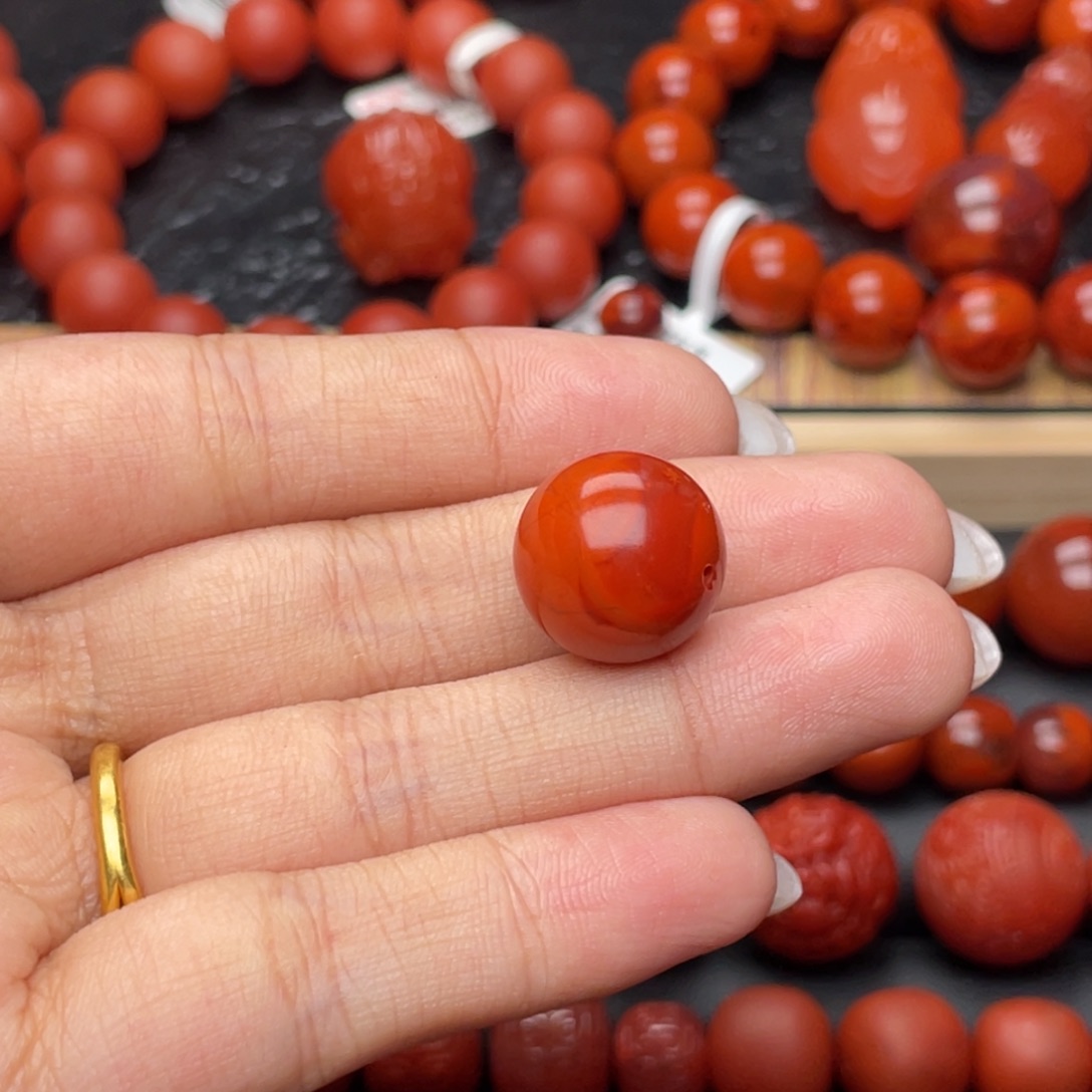 秋***事南红玛瑙未镶嵌手串Y15.2mm牛血火焰单珠