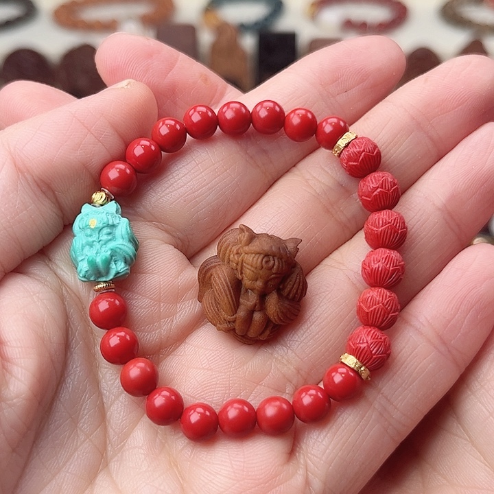 檀香木吊坠凤九手串