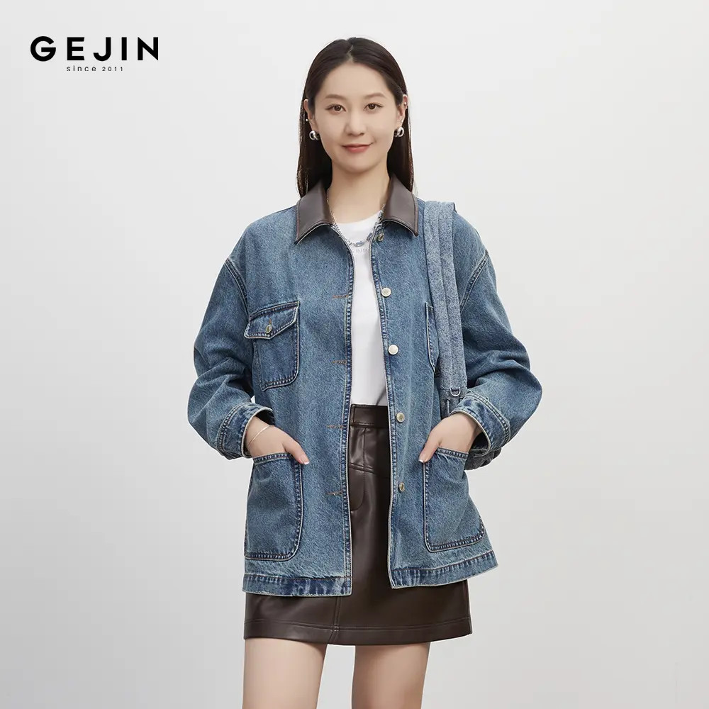 GEJIN/歌锦秋季新款拼接领口设计中性丹宁牛仔外套9342570404