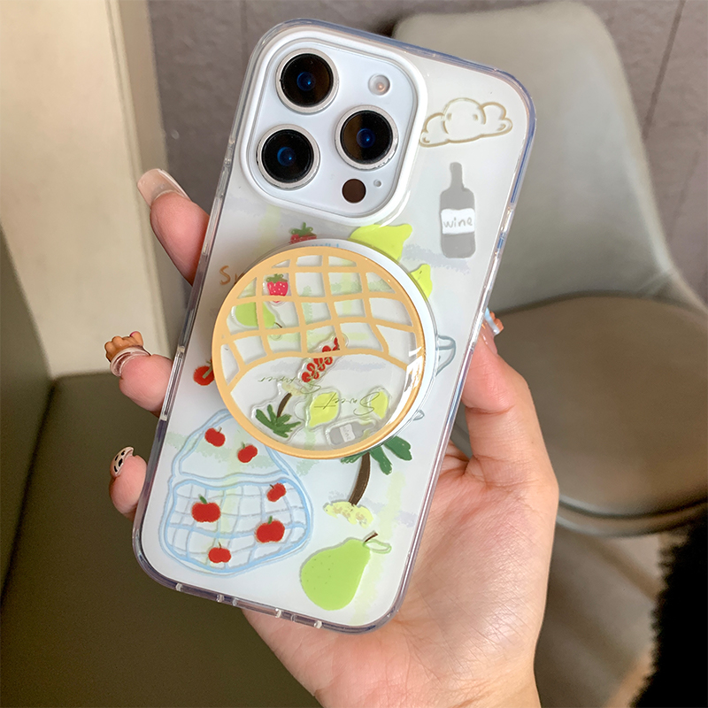 简约ins风网格购物袋适用iPhone16promax磁吸手机壳苹果15新款14