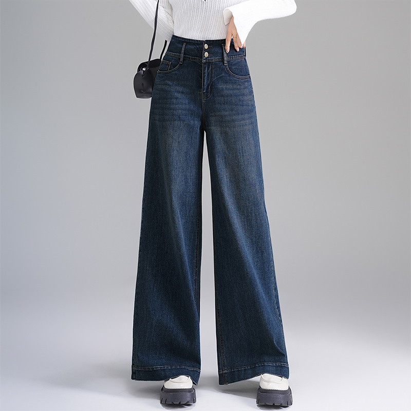 高腰宽松阔腿牛仔裤女2025秋季新款韩版通勤休闲长裤子显瘦宽腿裤